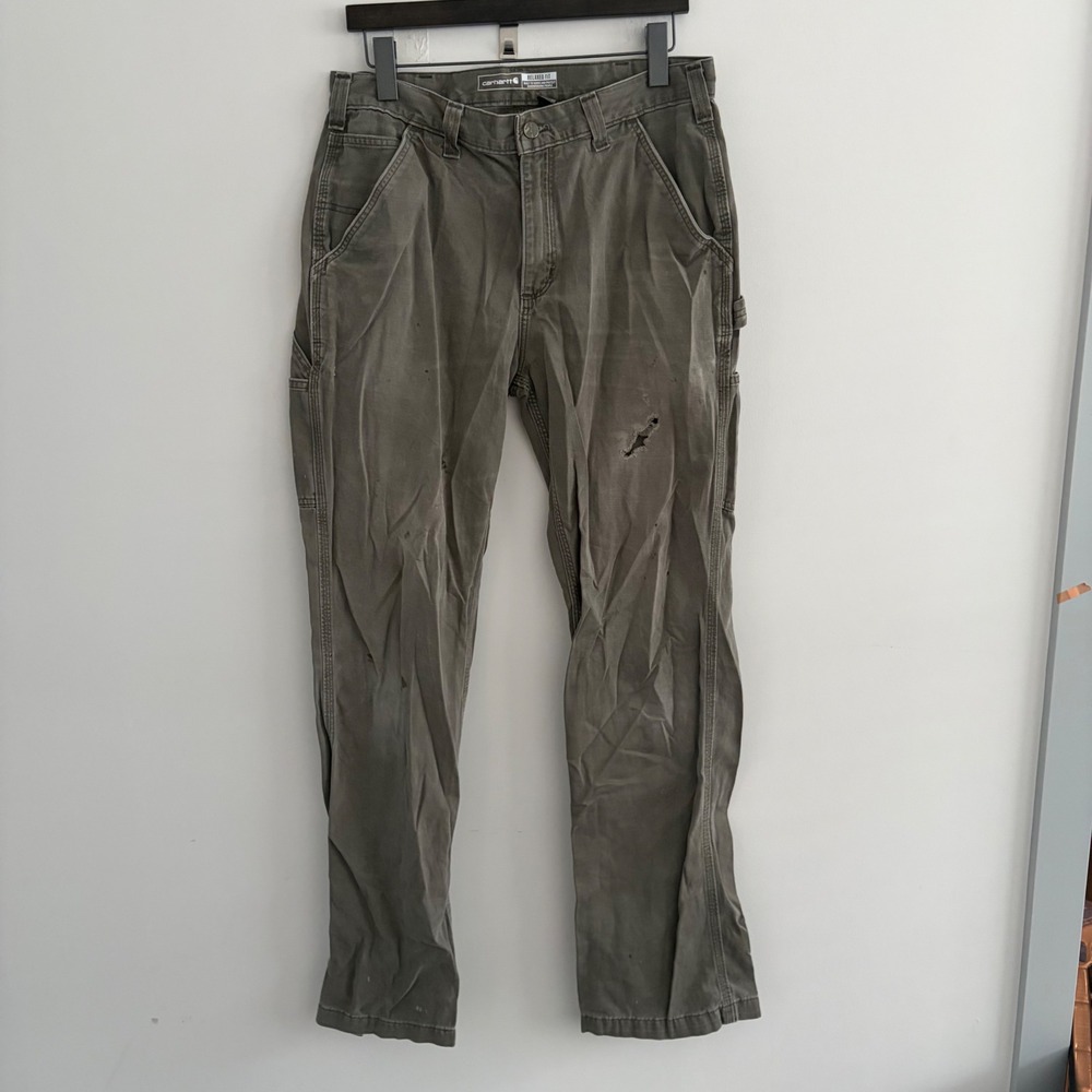 Carhartt Relaxed Fit Canvas Carpenter Pants Gray 33x34 Workwear Distressed